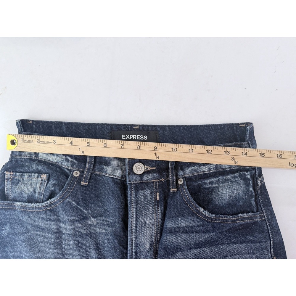 Express Vintage Ankle Button Fly Denim Jeans Womens Size 6 Distressed Whiskered - Picture 6 of 9